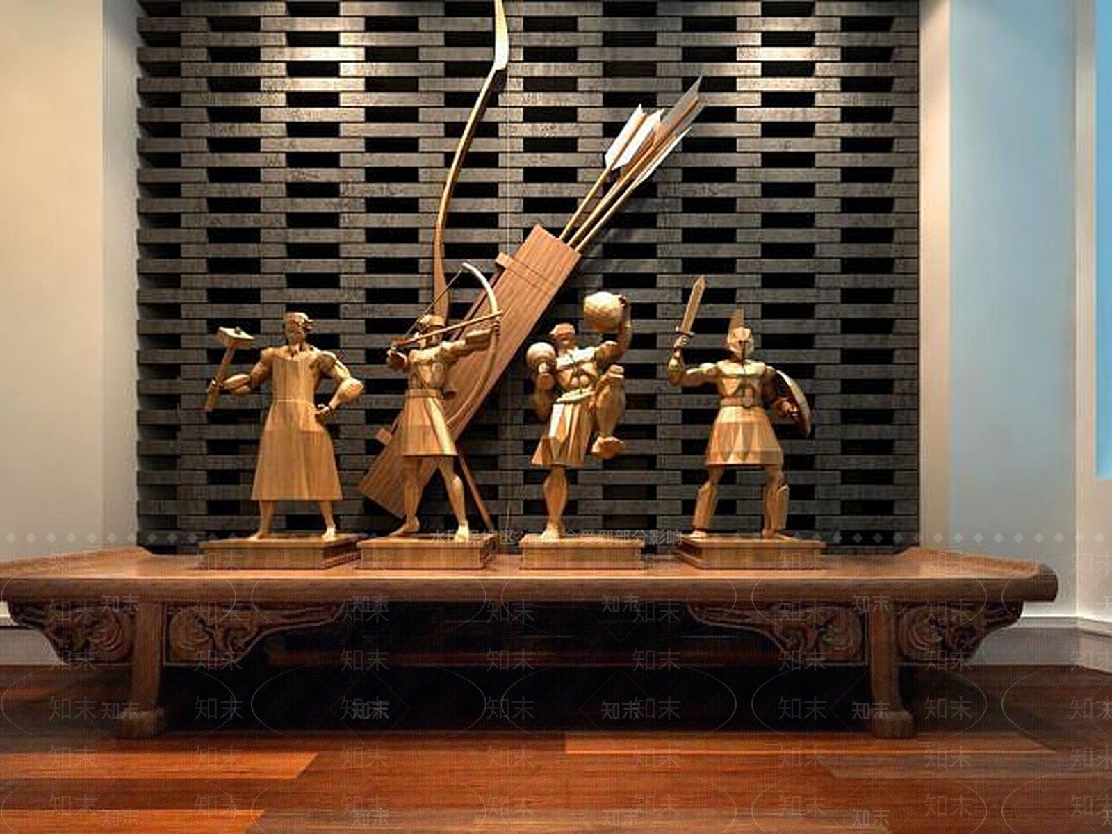 现代木头人古代士兵摆件3D模型下载【ID:1188869829】