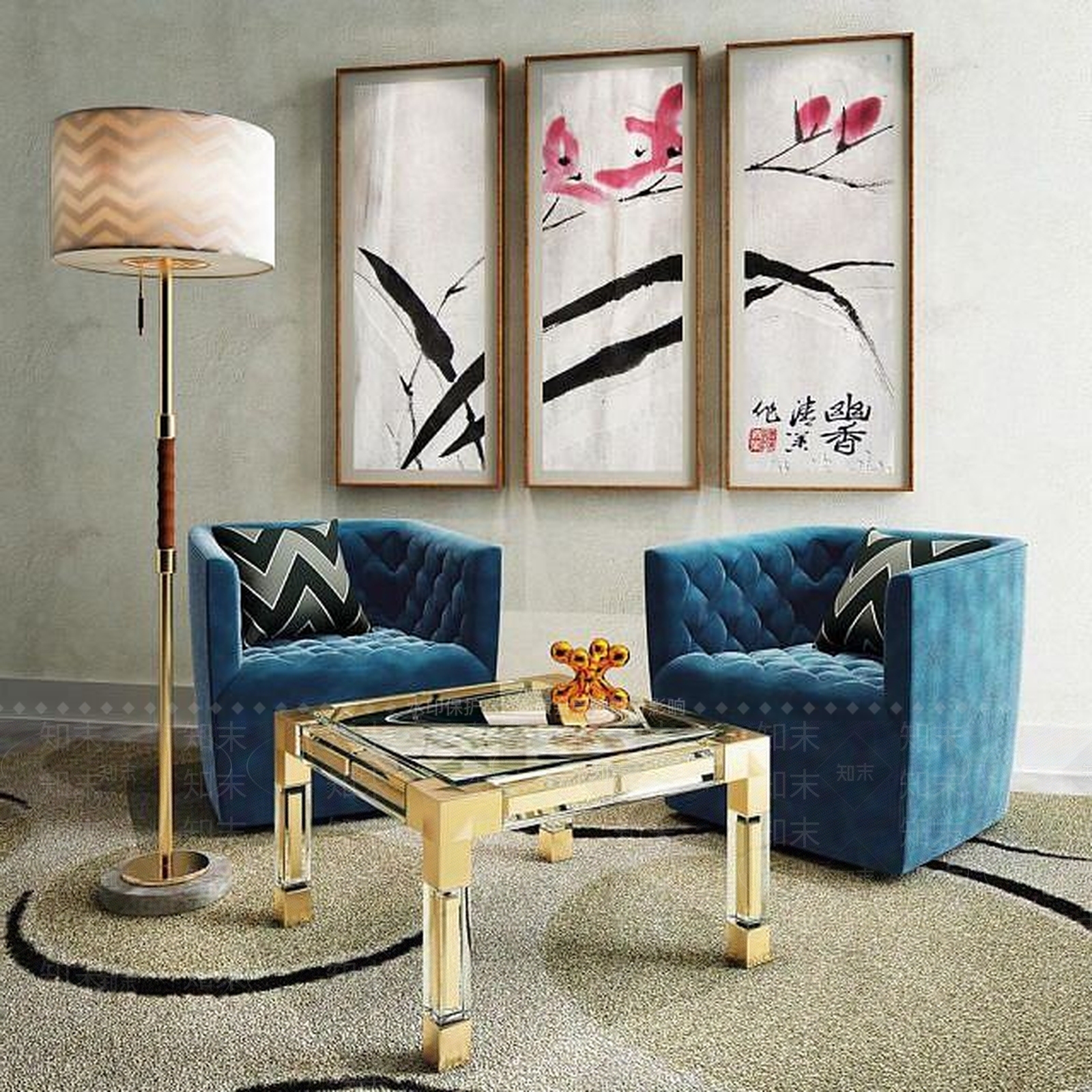 现代时尚休闲椅创意茶几组合3D模型下载【ID:1188870440】