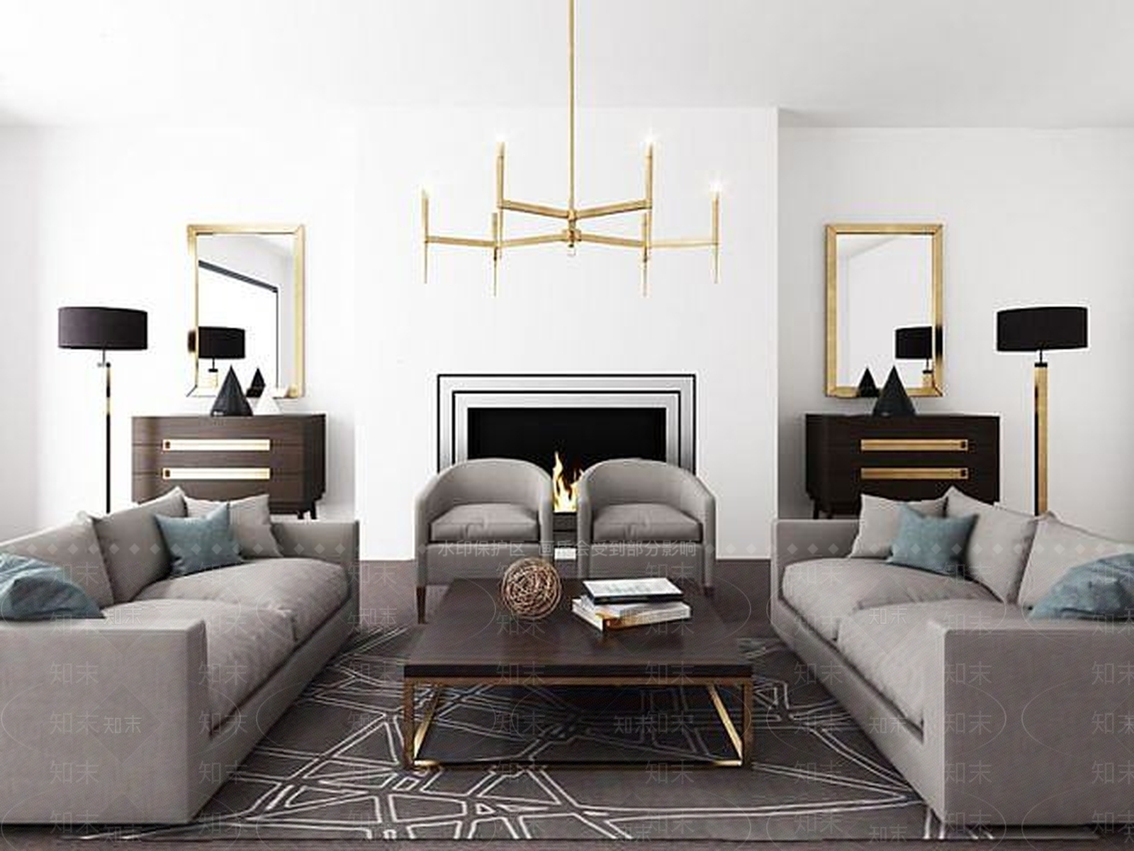 后现代客厅沙发茶几组合3D模型下载【ID:1188870637】