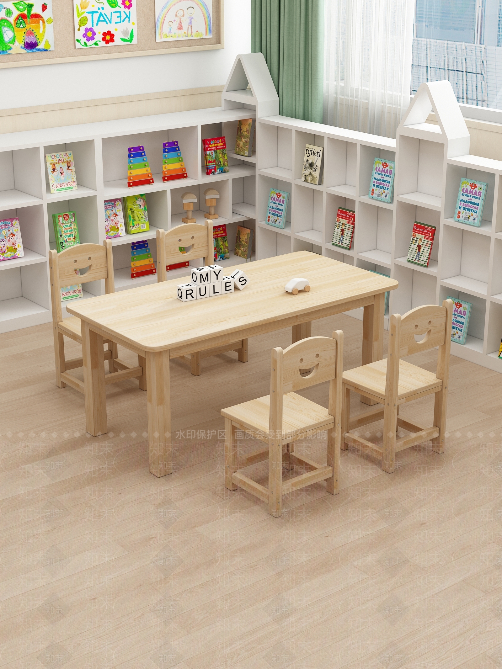 现代儿童桌椅3D模型下载【ID:1188885456】