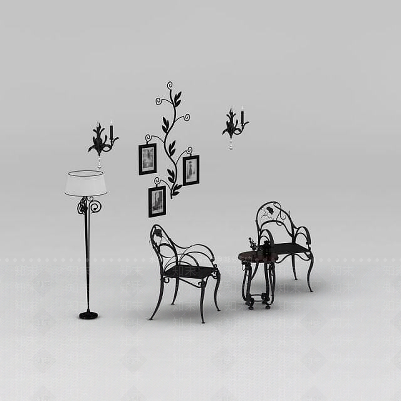 现代铁艺休闲户外椅子3D模型下载【ID:1188888868】