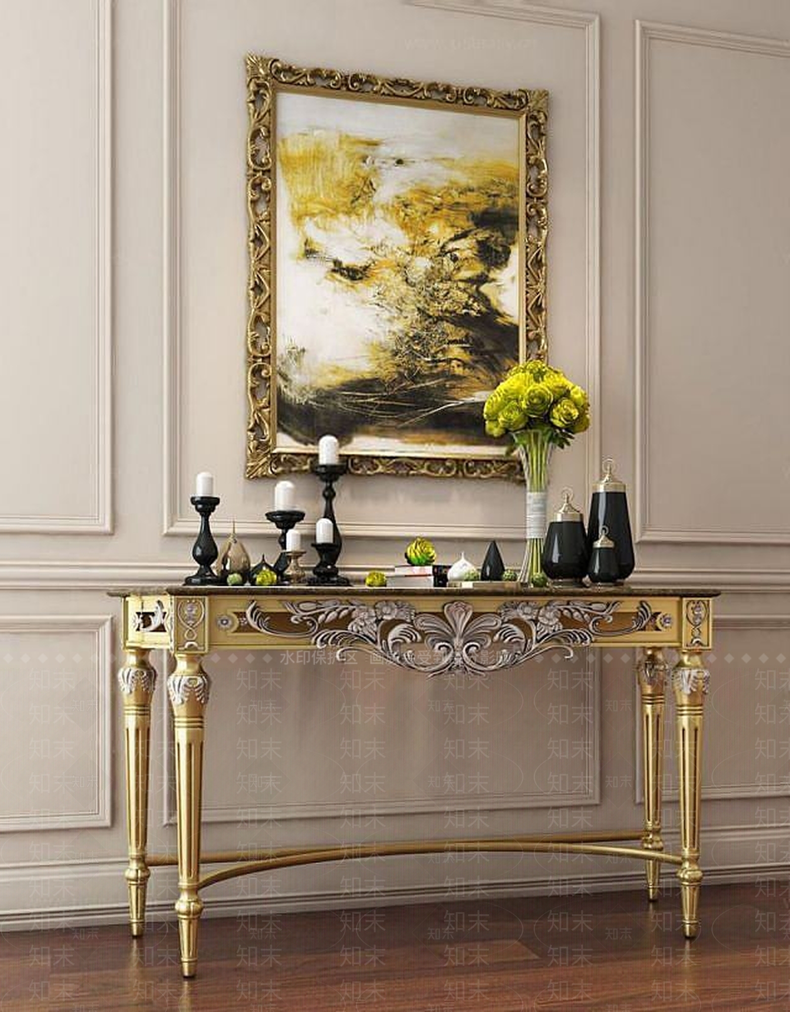 欧式古典欧式端景台挂画组合3D模型下载【ID:1188889379】