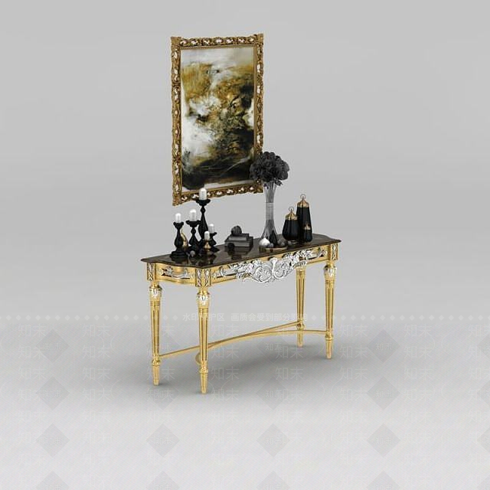 欧式古典欧式端景台挂画组合3D模型下载【ID:1188889379】