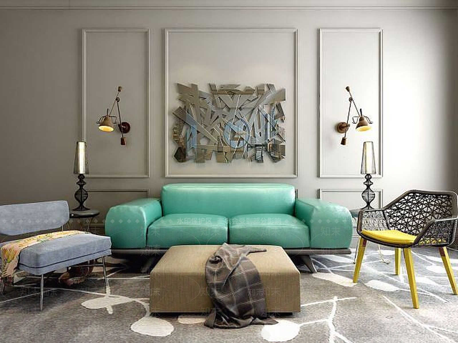 北欧沙发壁灯墙饰品组合3D模型下载【ID:1188889464】