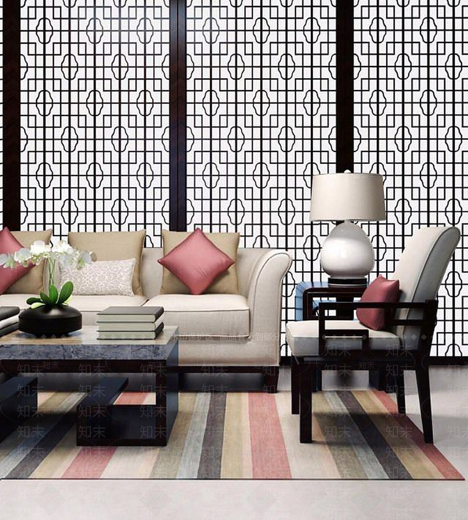 中式客厅沙发椅子组合3D模型下载【ID:1188889438】