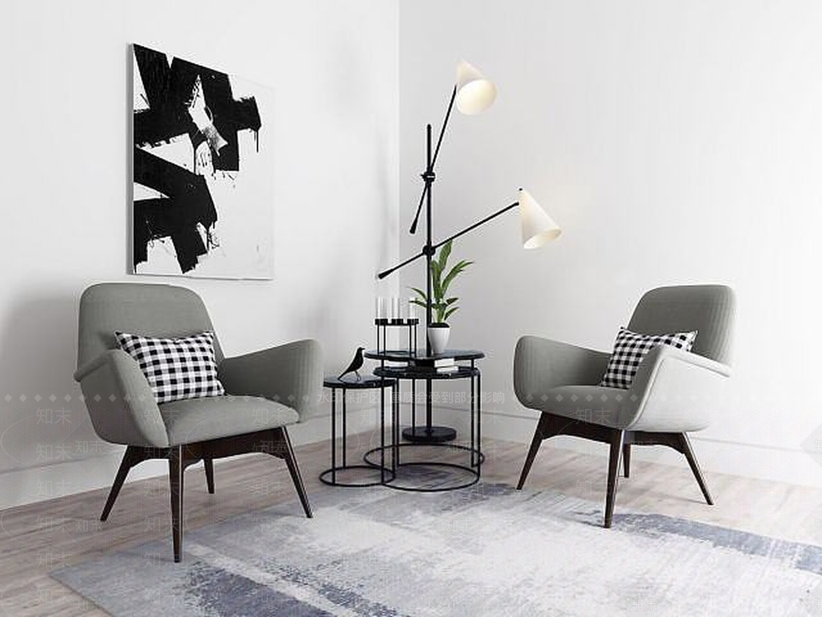 现代北欧休闲椅茶几组合3D模型下载【ID:1188890951】