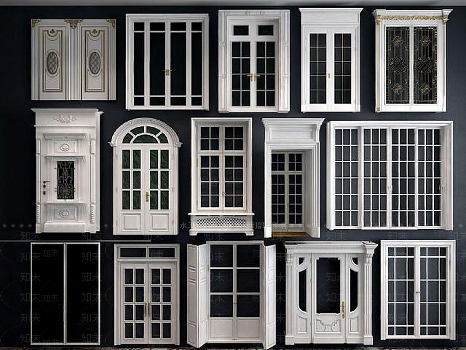 现代推拉门双开门阳台门组合3D模型下载【ID:1188891189】