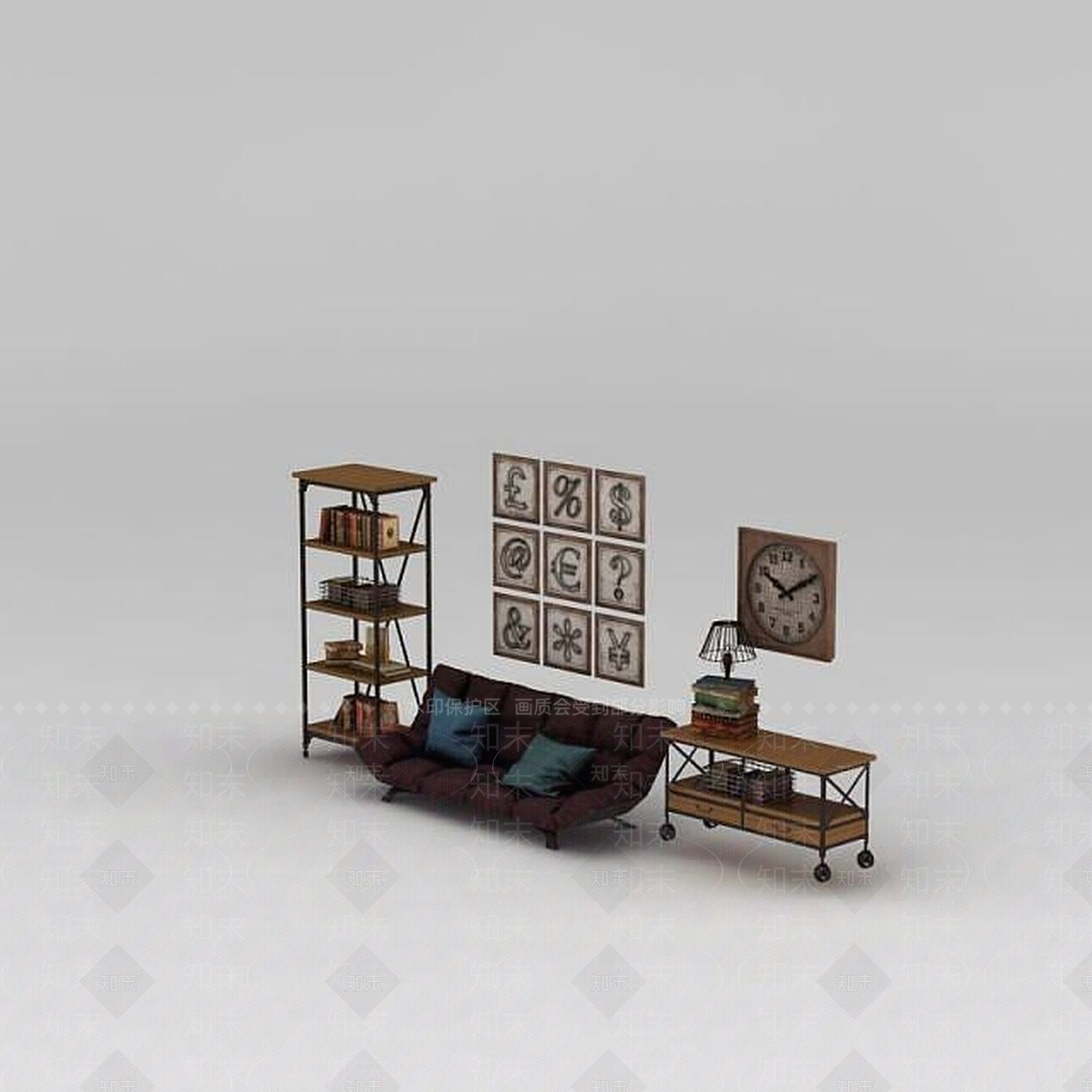工业风多人沙发书架组合3D模型下载【ID:1188891752】