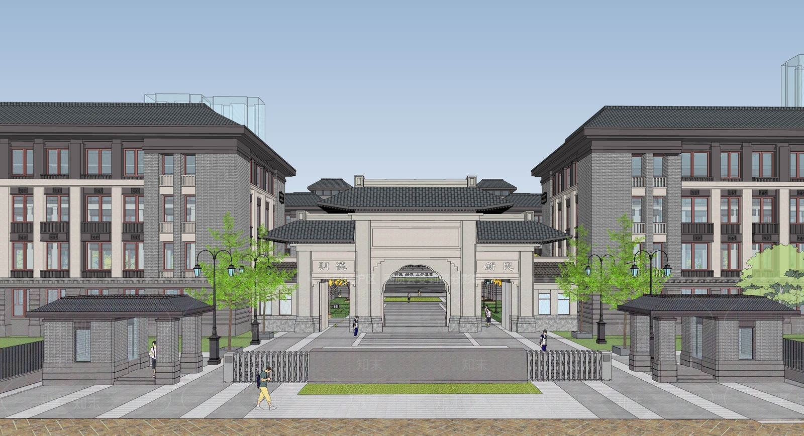 新中式学校建筑SU模型下载【ID:1188892392】