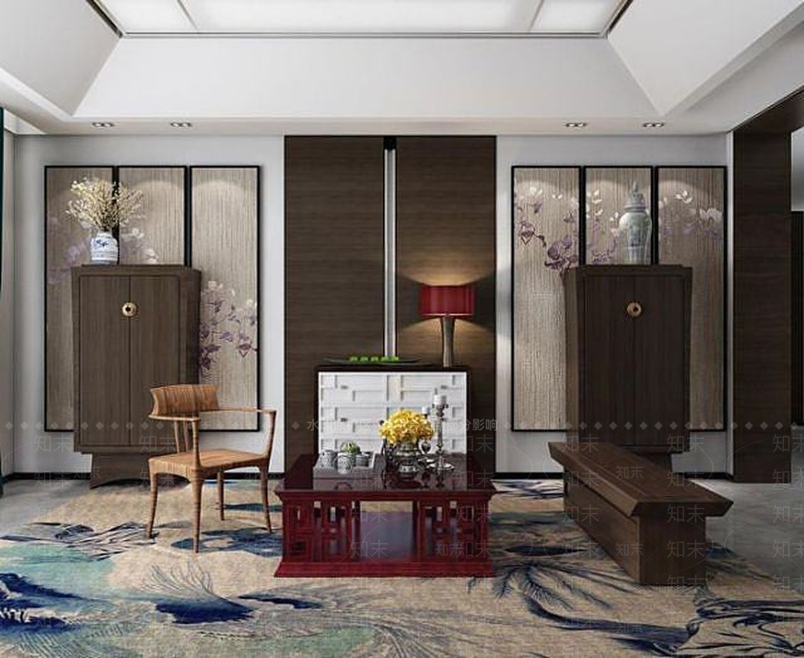 新中式椅子茶几组合3D模型下载【ID:1188892441】