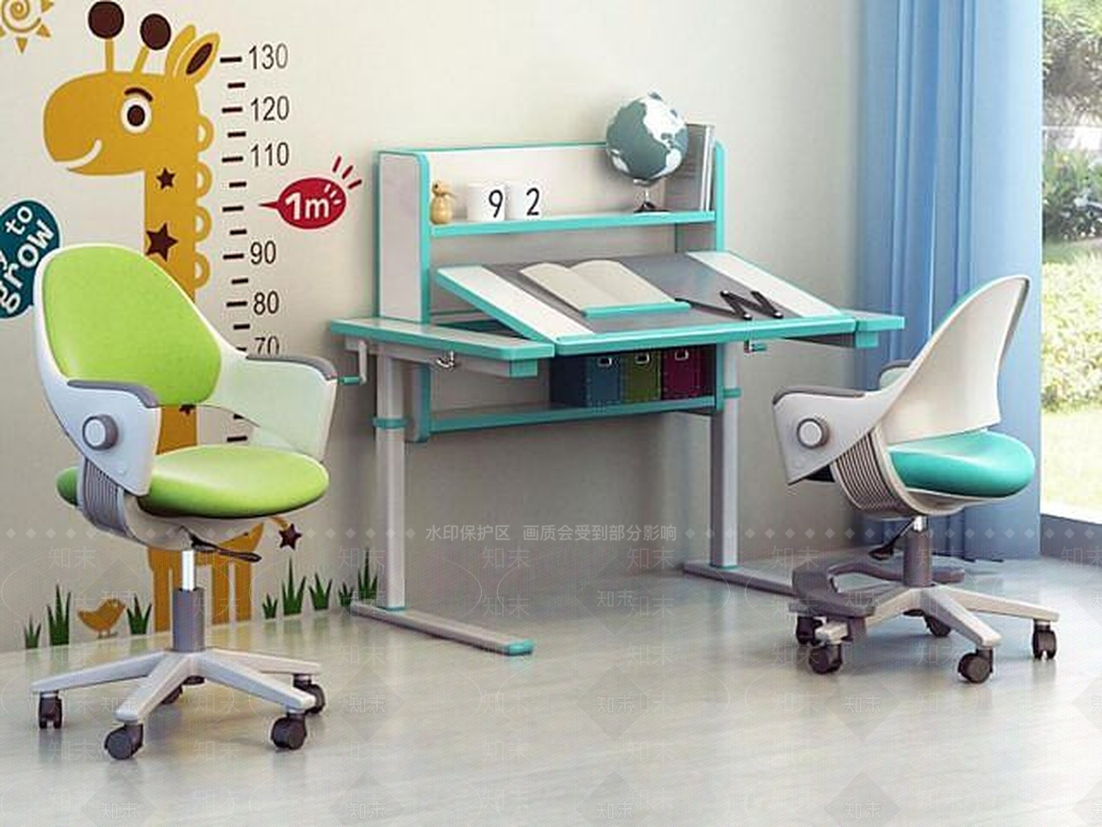 现代儿童学习桌椅3D模型下载【ID:1188892566】