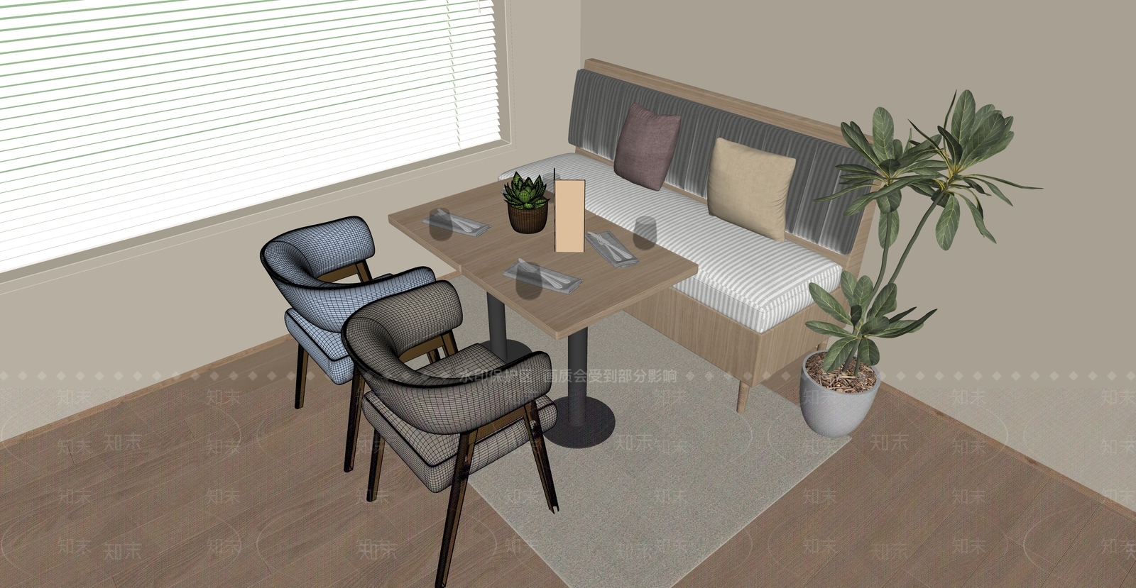 北欧奶油卡座沙发SU模型下载【ID:1188893427】