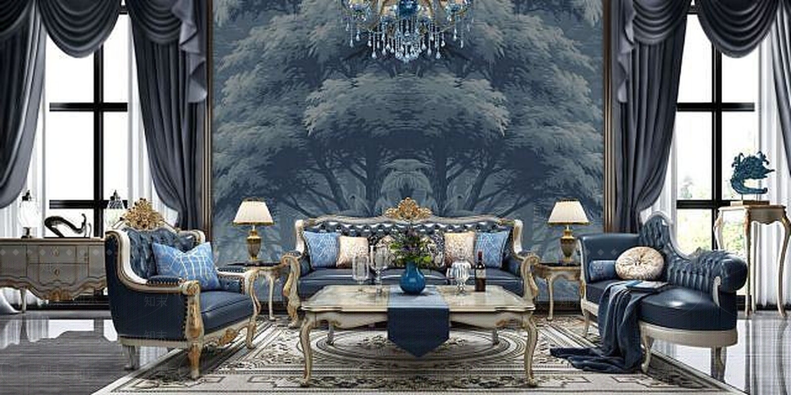 欧式古典欧式客厅沙发茶几3D模型下载【ID:1188893688】