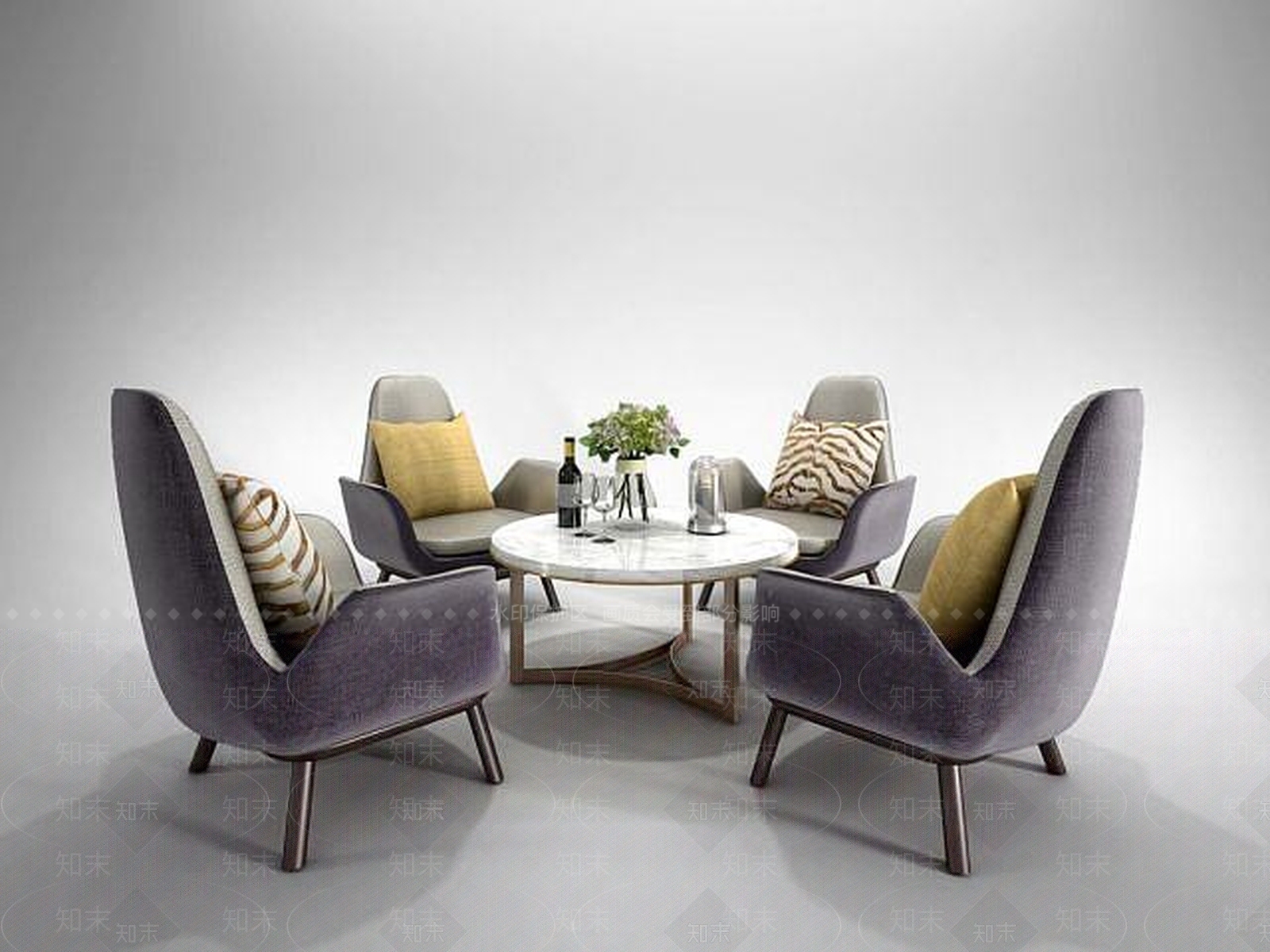 现代酒店大堂单人沙发茶几3D模型下载【ID:1188894763】