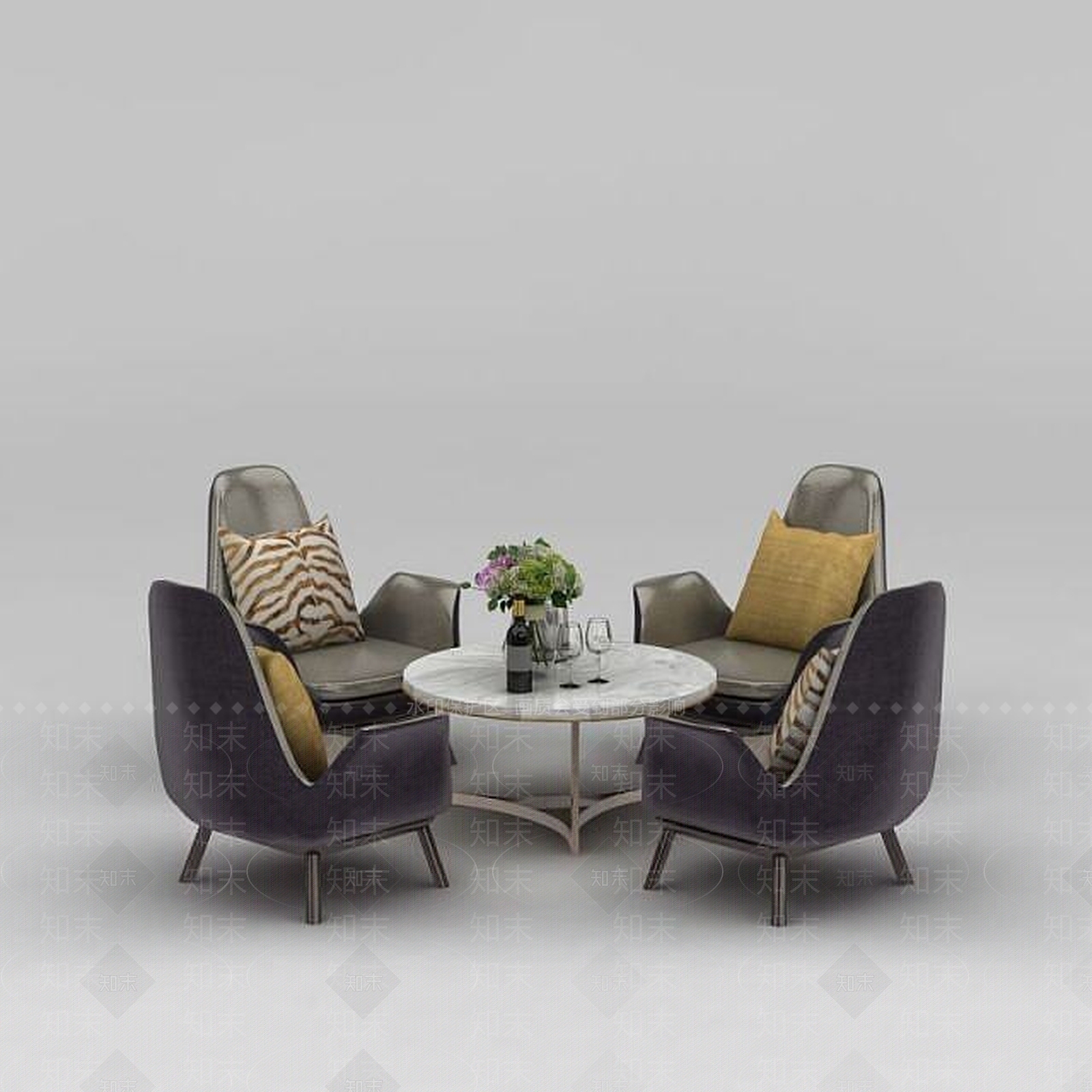 现代酒店大堂单人沙发茶几3D模型下载【ID:1188894763】