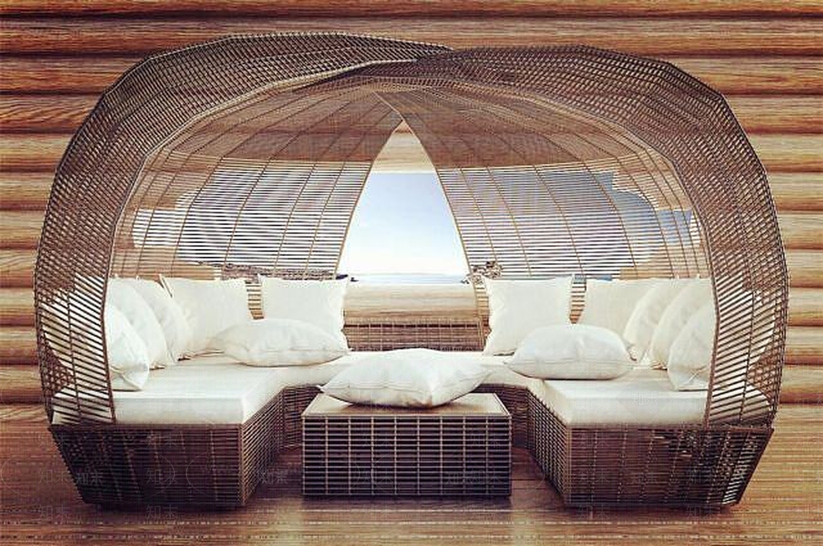 现代藤制U型沙发茶几3D模型下载【ID:1188895298】