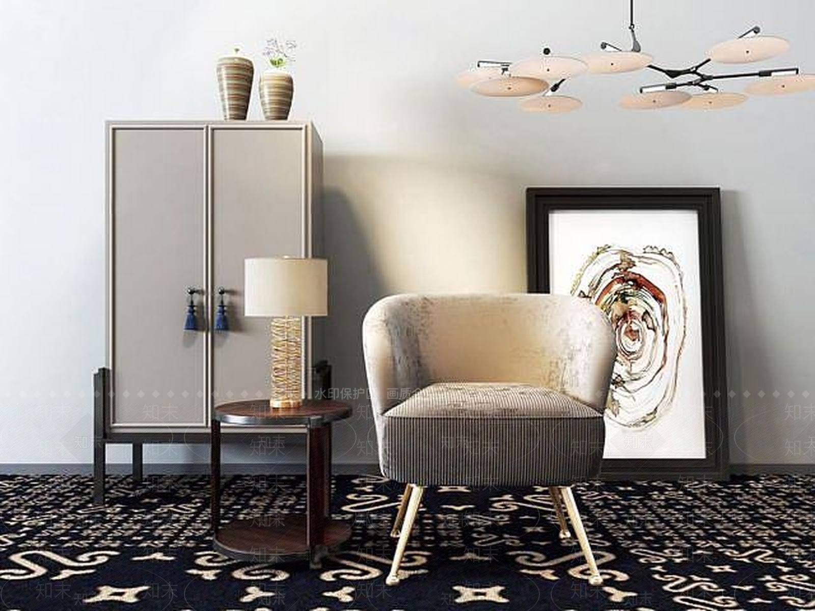 北欧单椅禅意柜子组合3D模型下载【ID:1188895475】