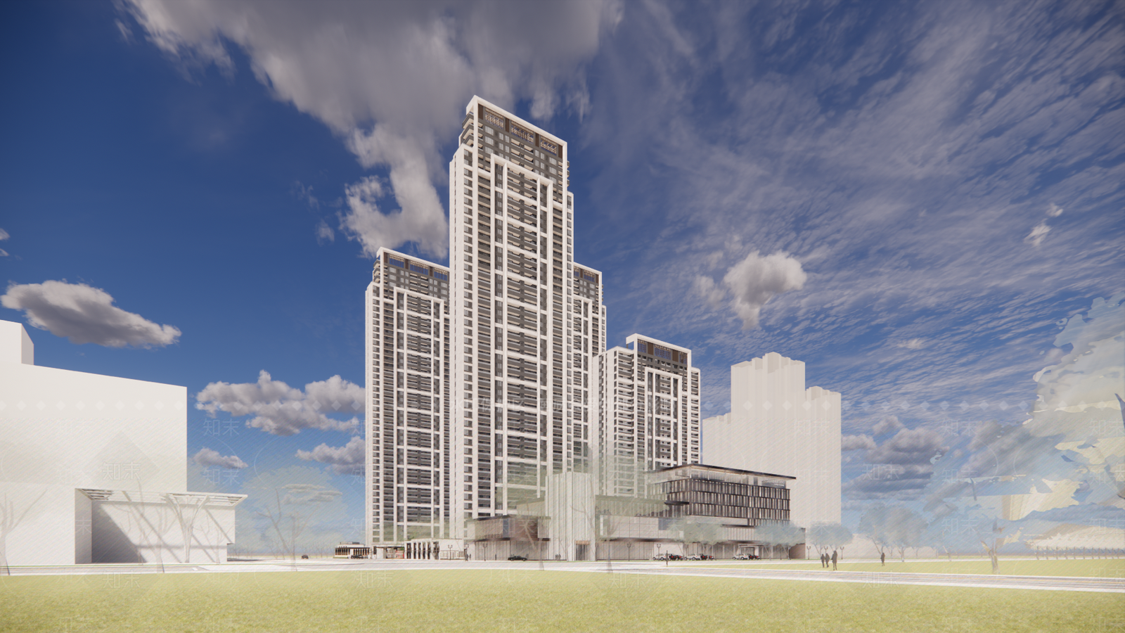 现代小区建筑SU模型下载【ID:1188895759】