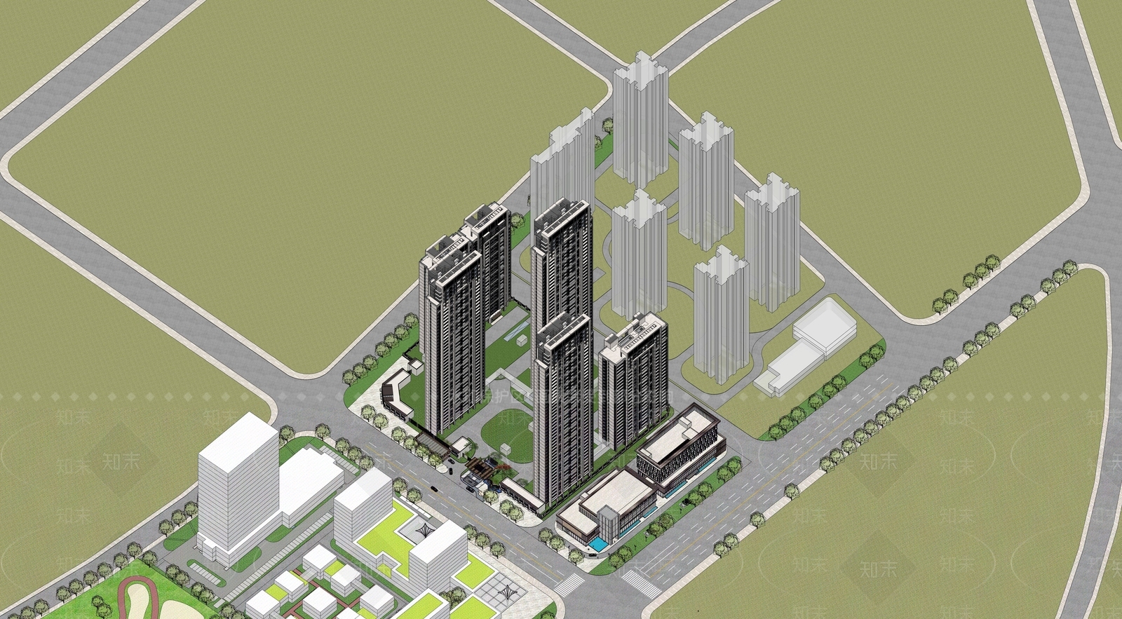 现代小区建筑SU模型下载【ID:1188895759】