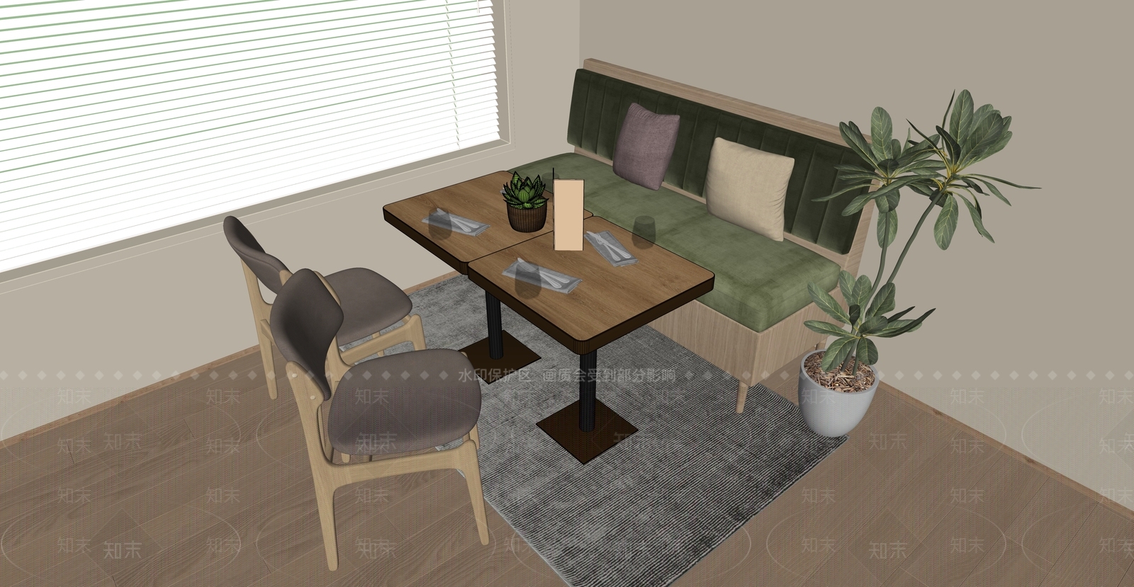 侘寂原木卡座沙发SU模型下载【ID:1188895761】