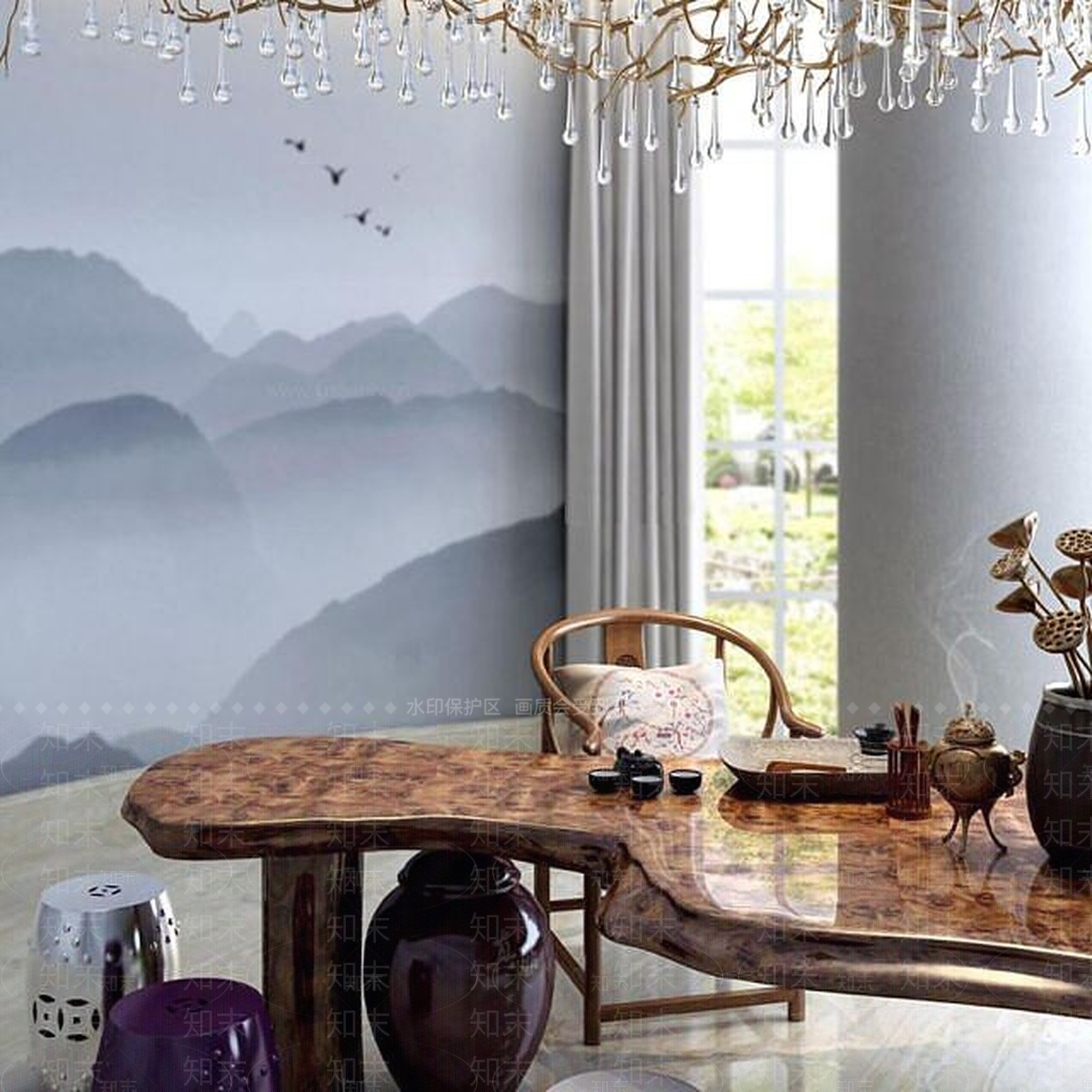 新中式茶桌鼓凳3D模型下载【ID:1188896154】