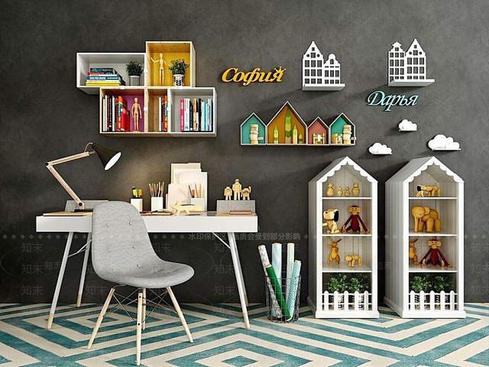 北欧儿童书桌椅3D模型下载【ID:1188896259】