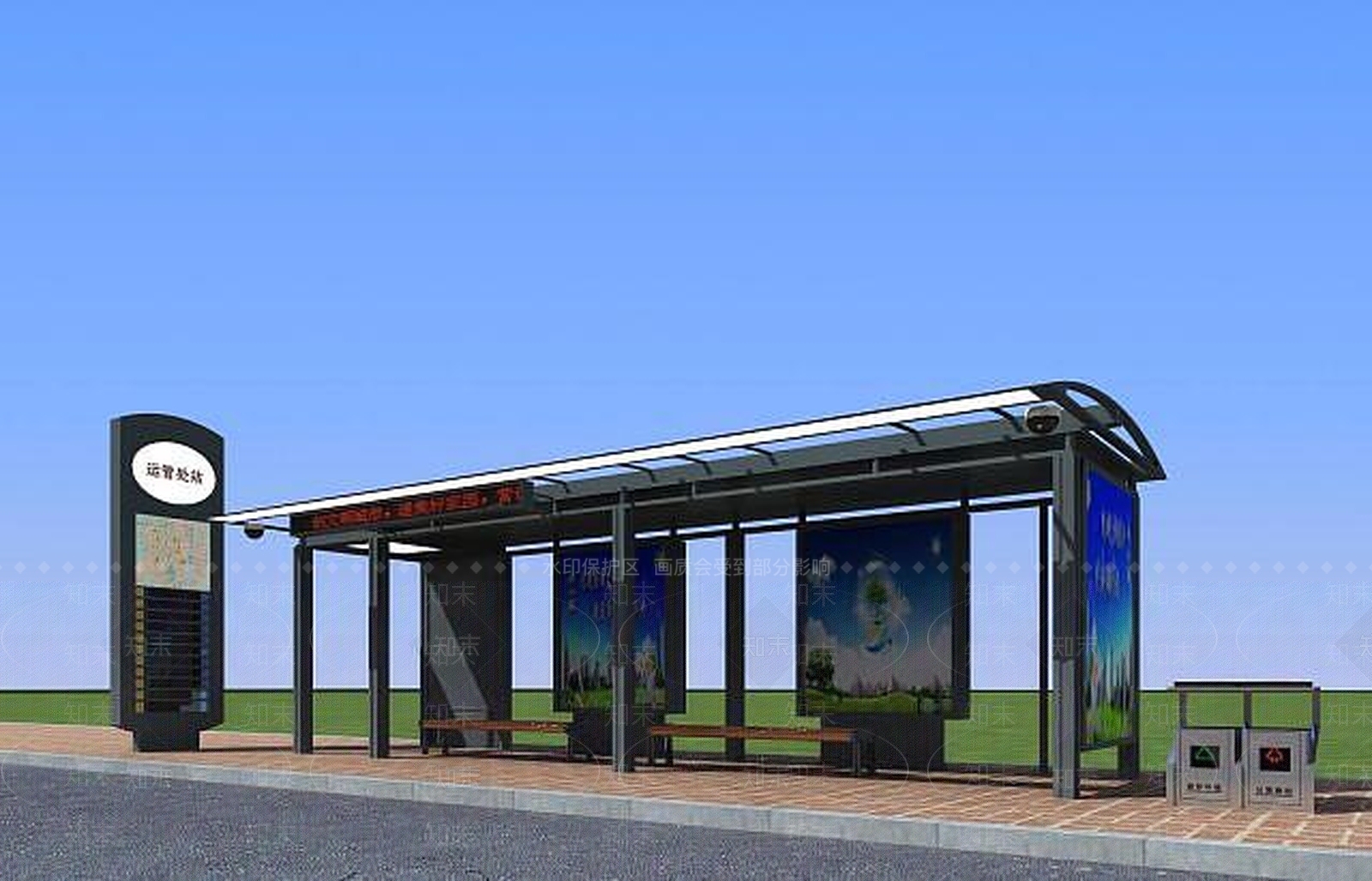 现代公交候车亭3D模型下载【ID:1188898149】