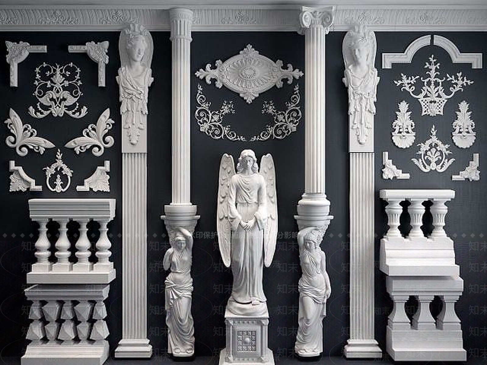 欧式古典欧式雕花罗马柱3D模型下载【ID:1188901908】