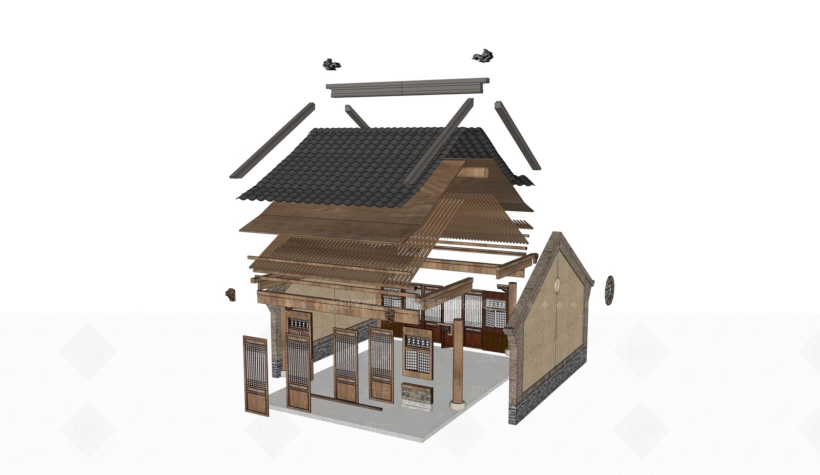 中式古建筑SU模型下载【ID:1188915254】