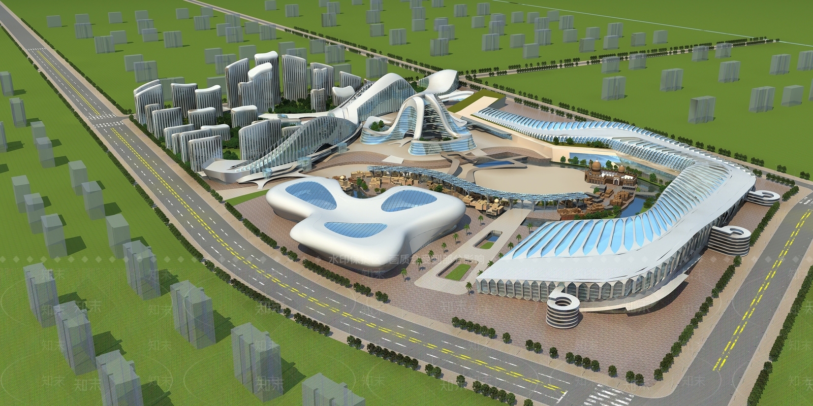 现代鸟瞰规划3D模型下载【ID:1188915251】