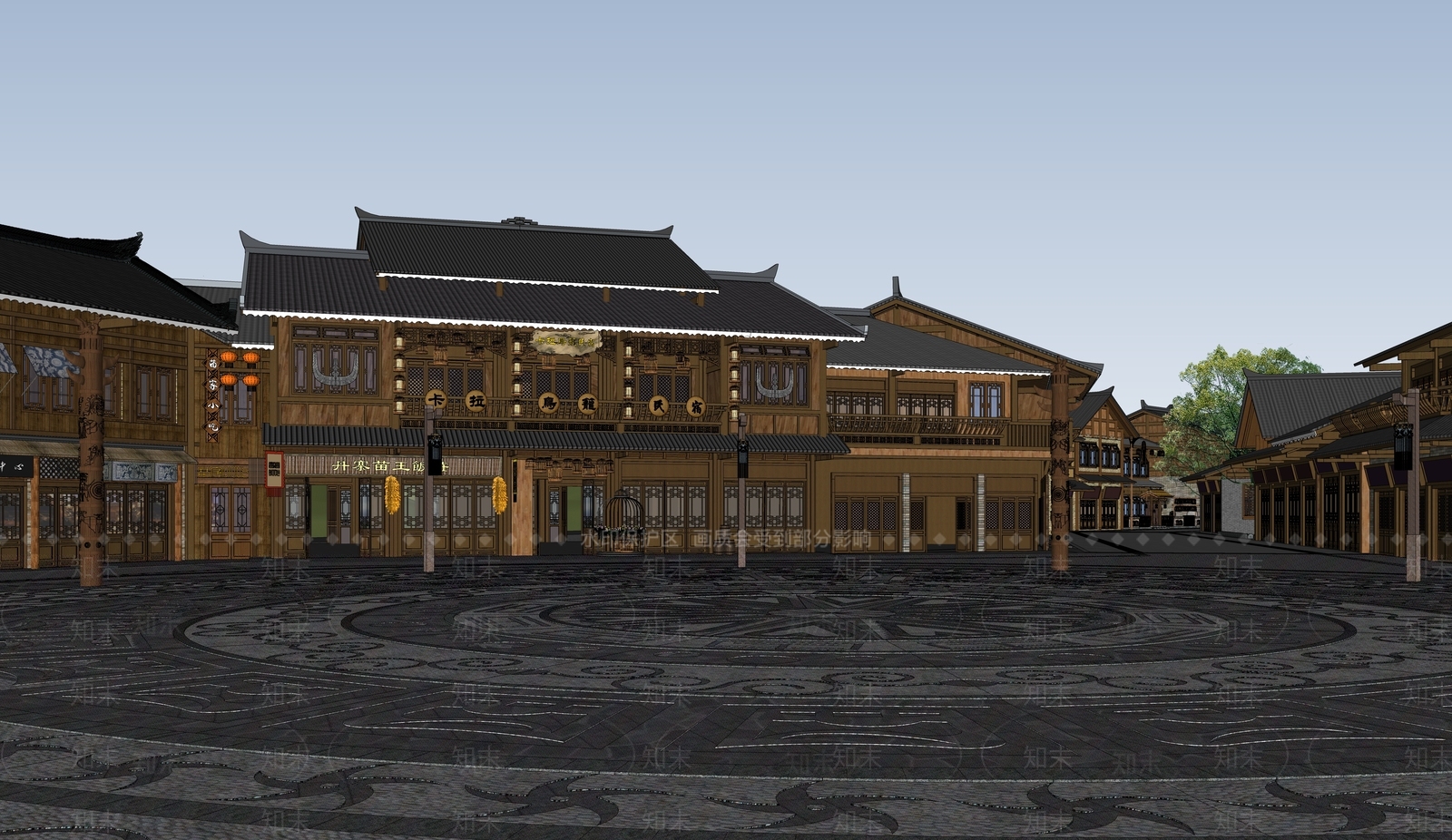 中式商业街SU模型下载【ID:1188917001】