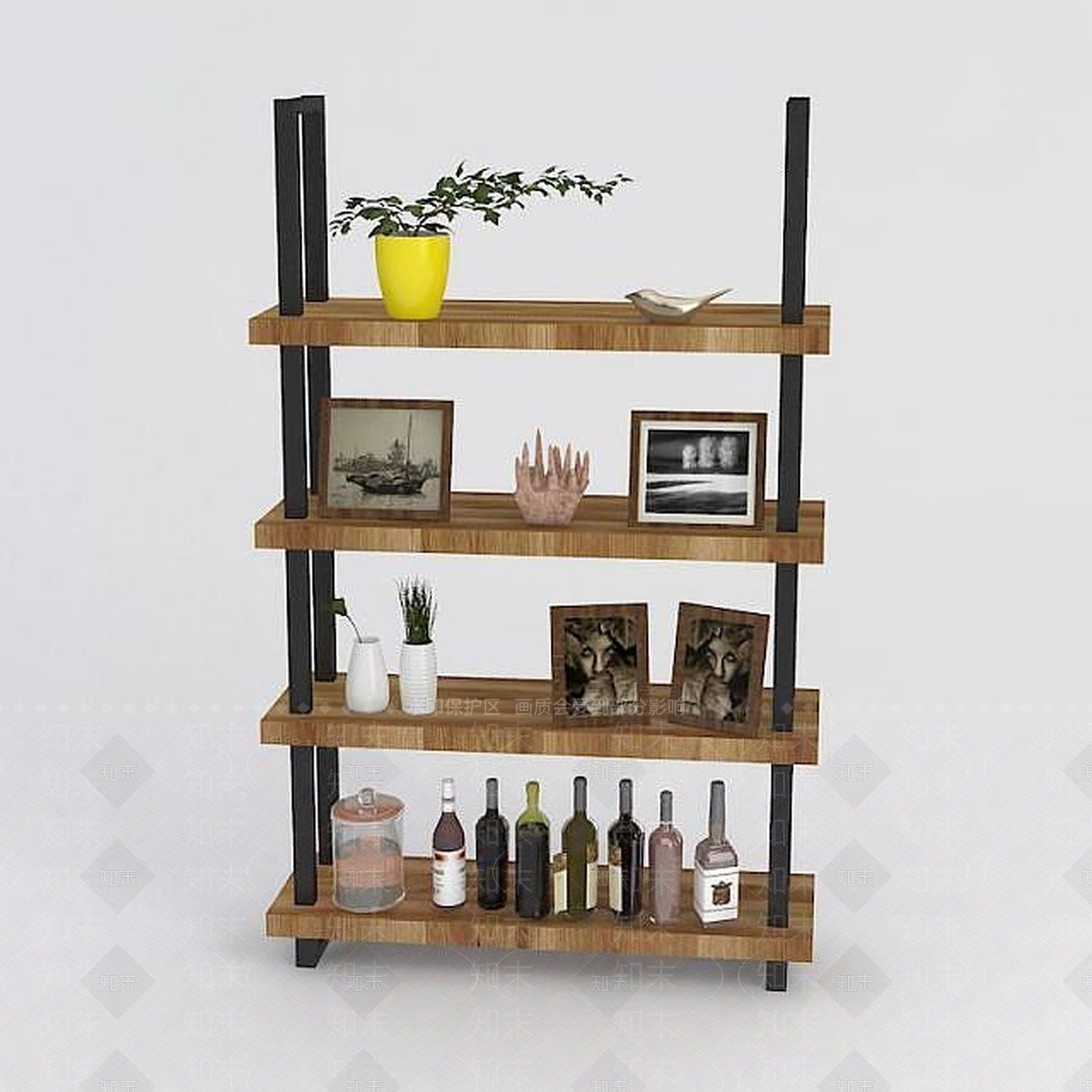 现代loft简约置物架陈设品组合3D模型下载【ID:1188920906】