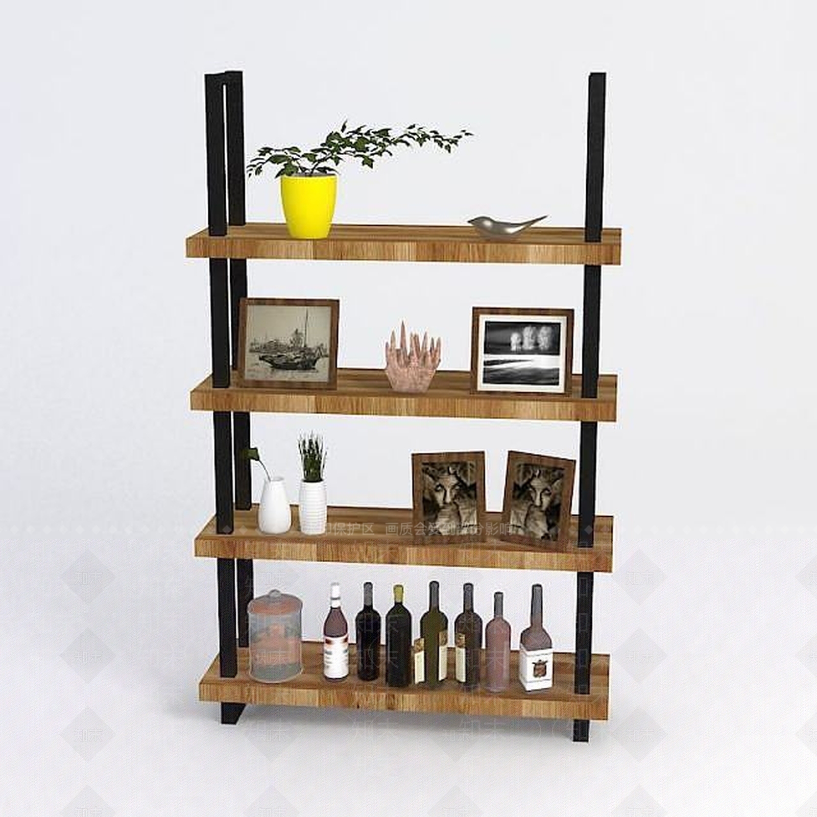 现代loft简约置物架陈设品组合3D模型下载【ID:1188920906】