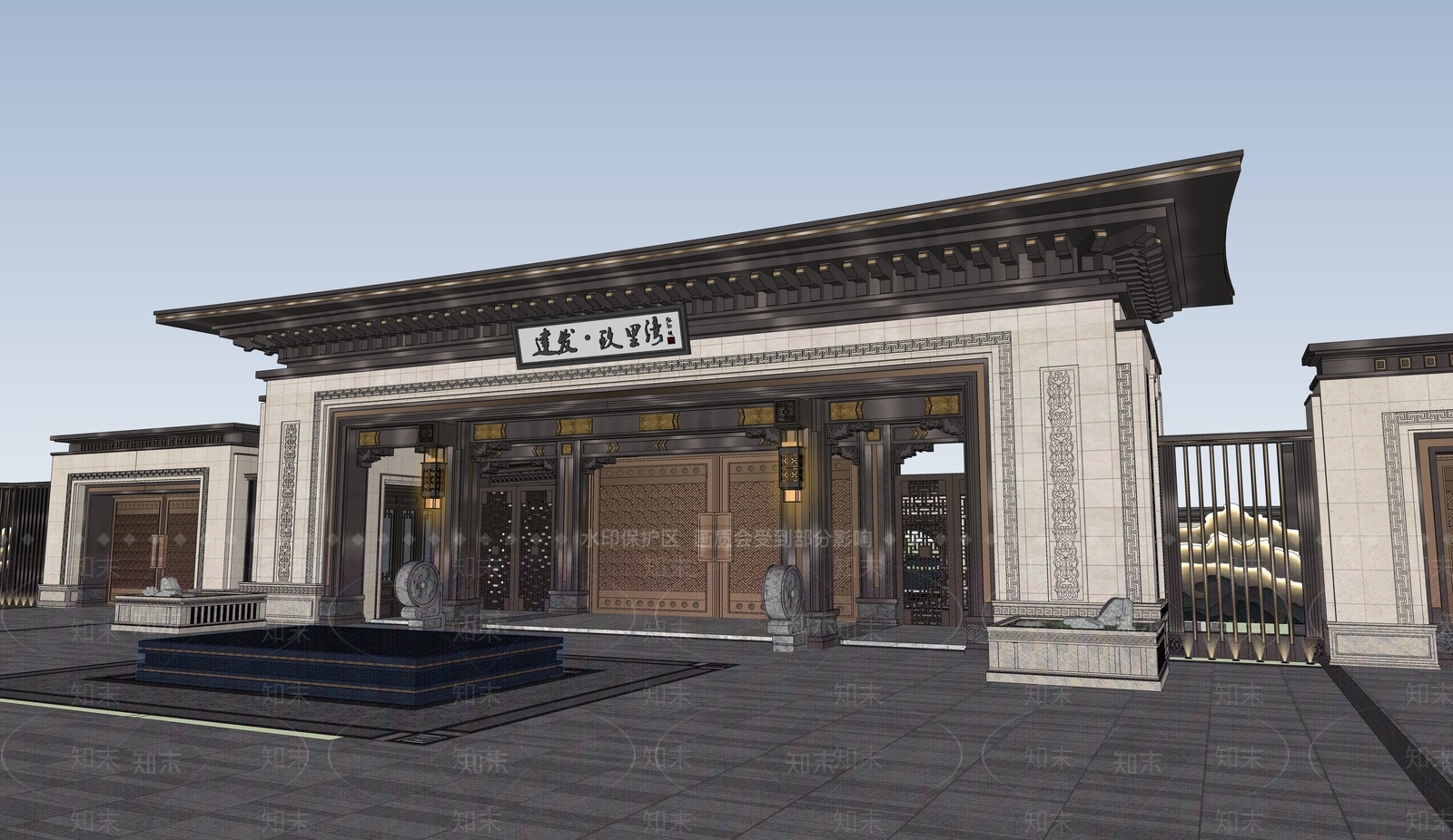 新中式售楼处建筑SU模型下载【ID:1188921830】