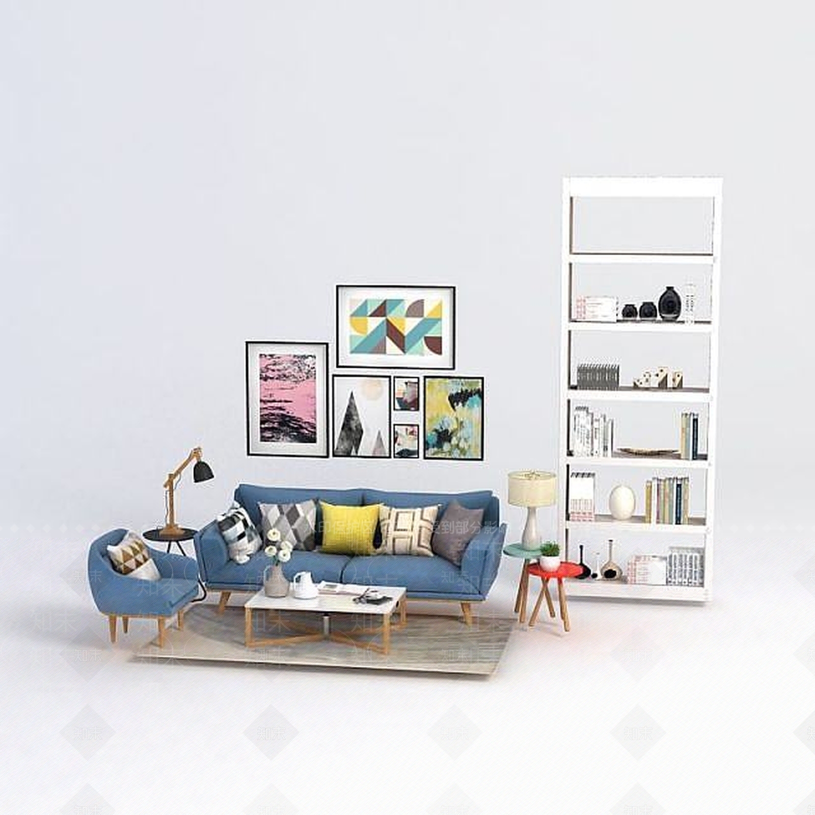 北欧简约沙发茶几组合3D模型下载【ID:1188923818】