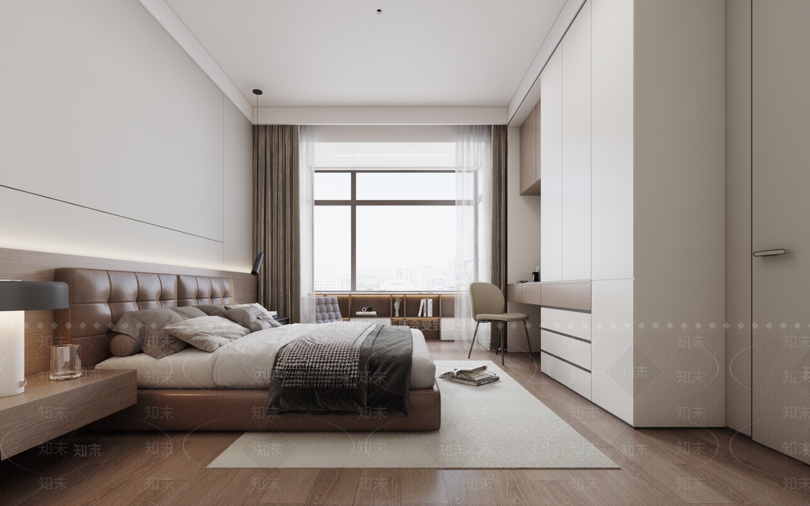 棕色软包双人床双人床3D模型下载【ID:1227497210】