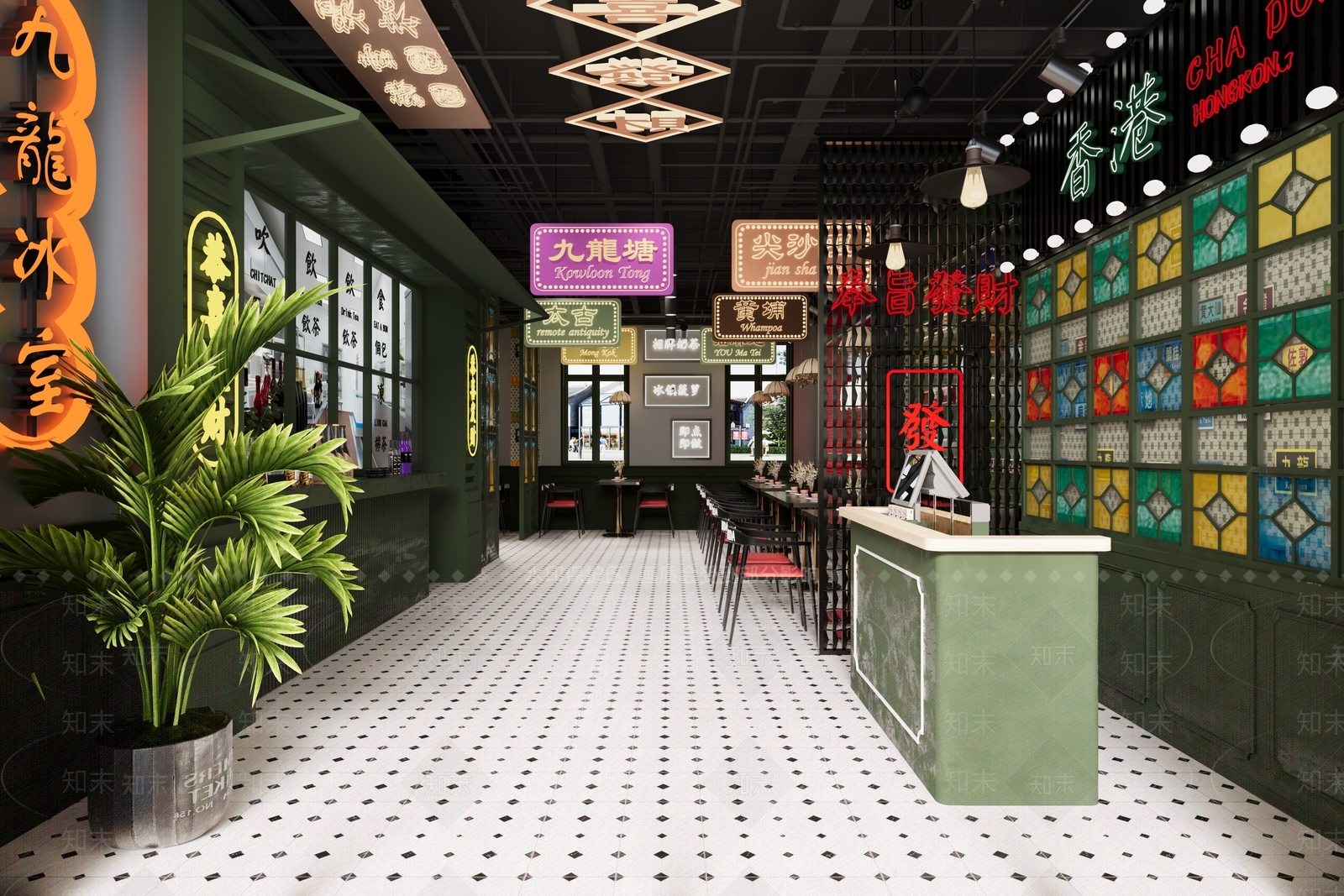 现代复古茶餐厅SU模型下载【ID:1188926499】