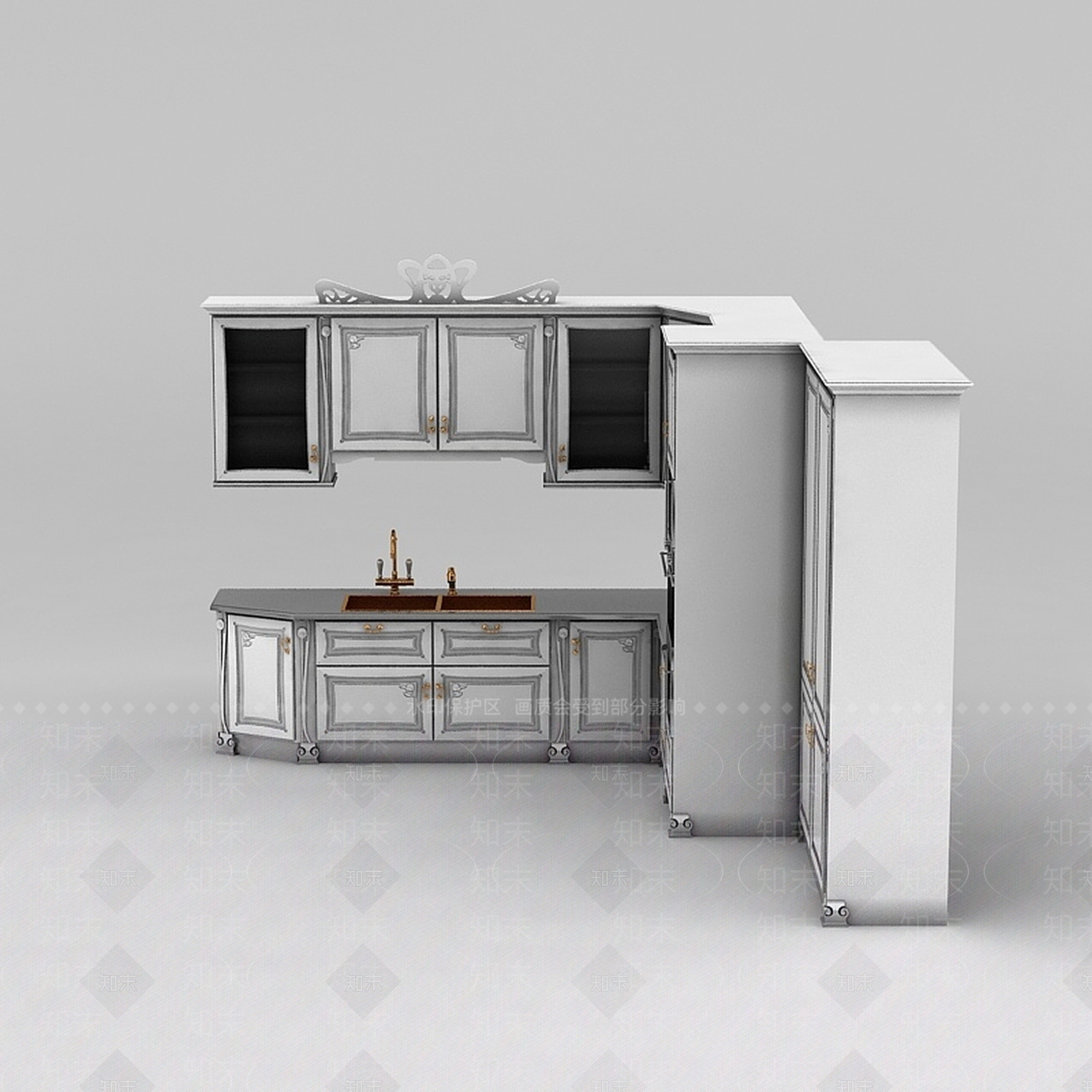现代白色一体橱柜3D模型下载【ID:1188932184】