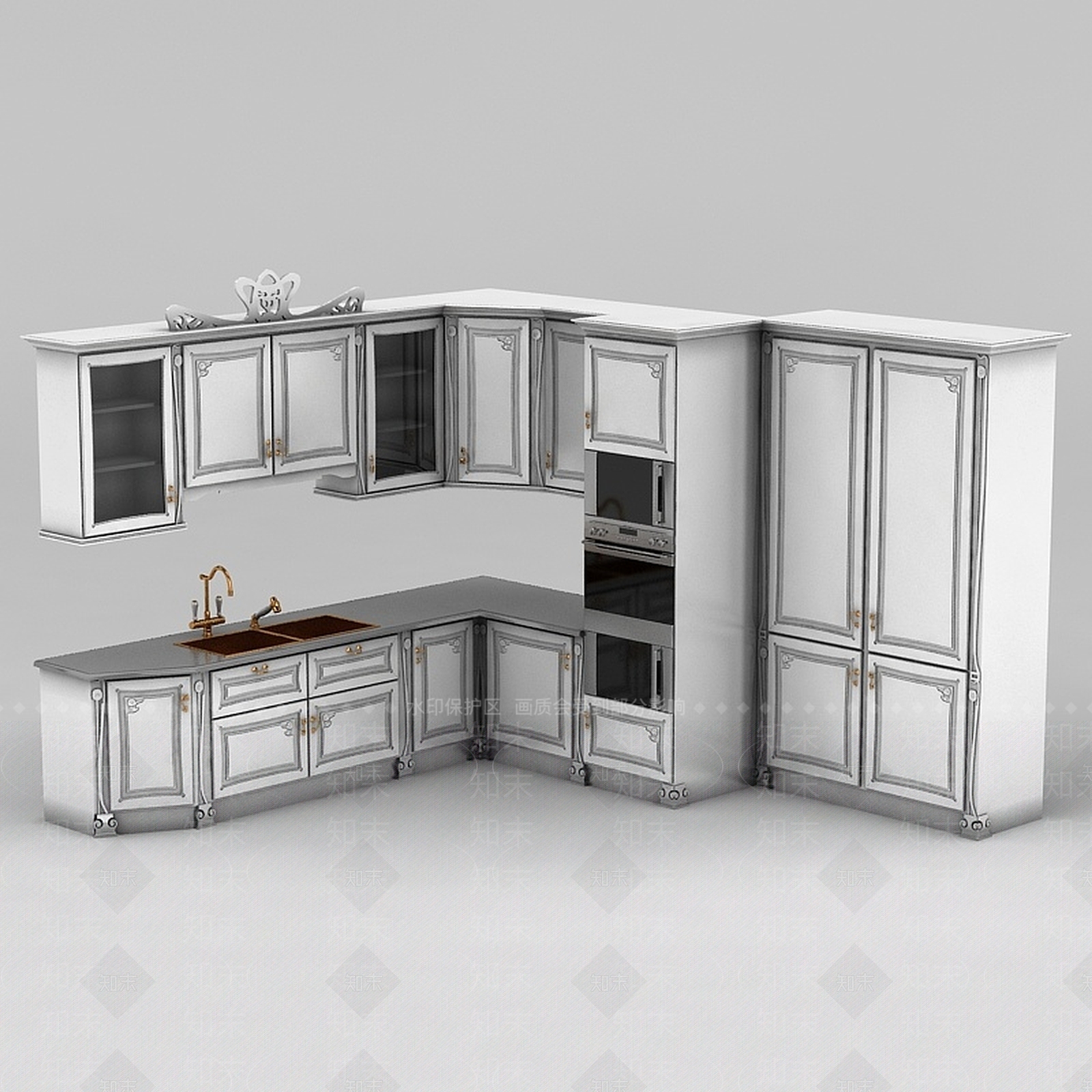 现代白色一体橱柜3D模型下载【ID:1188932184】