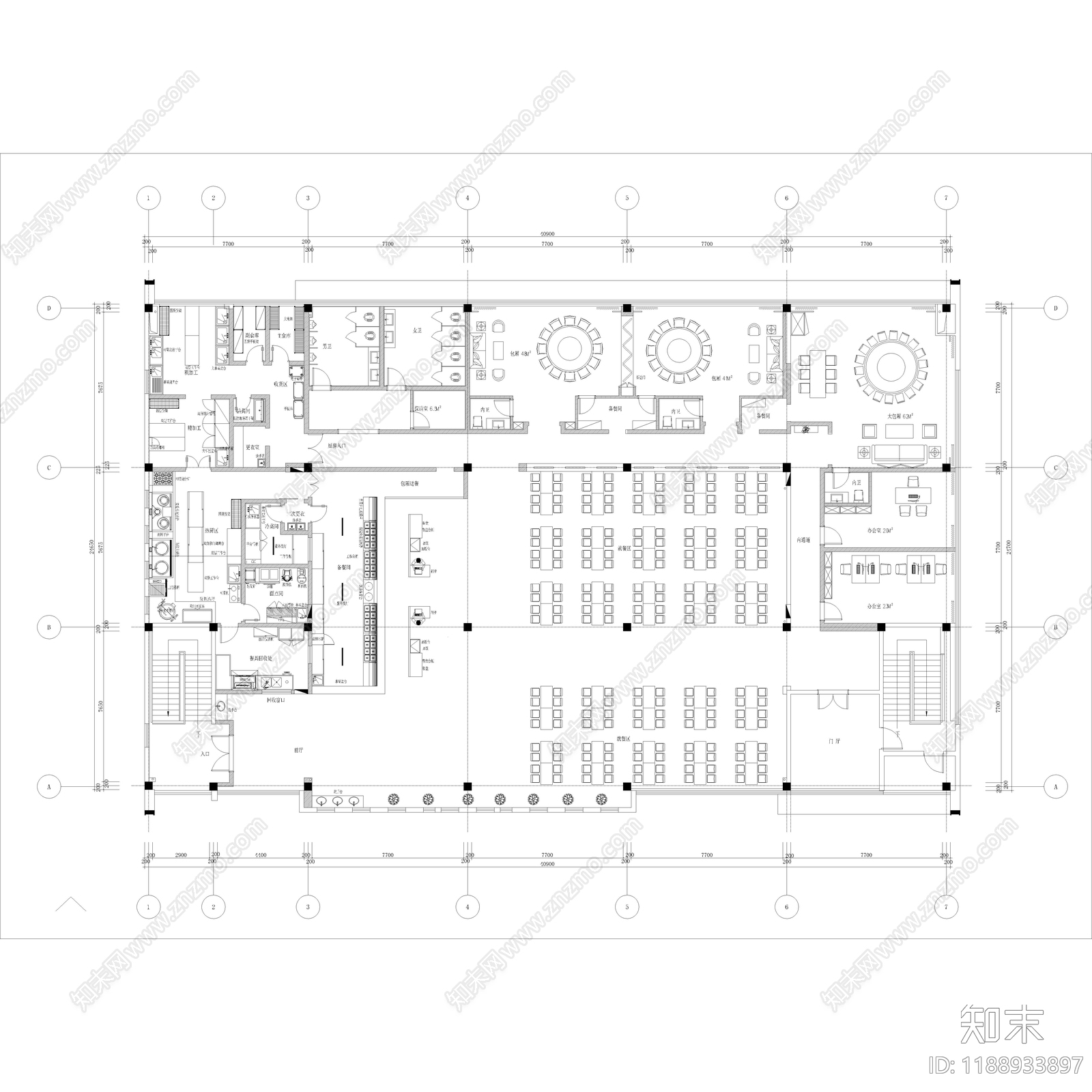 现代食堂施工图下载【ID:1188933897】