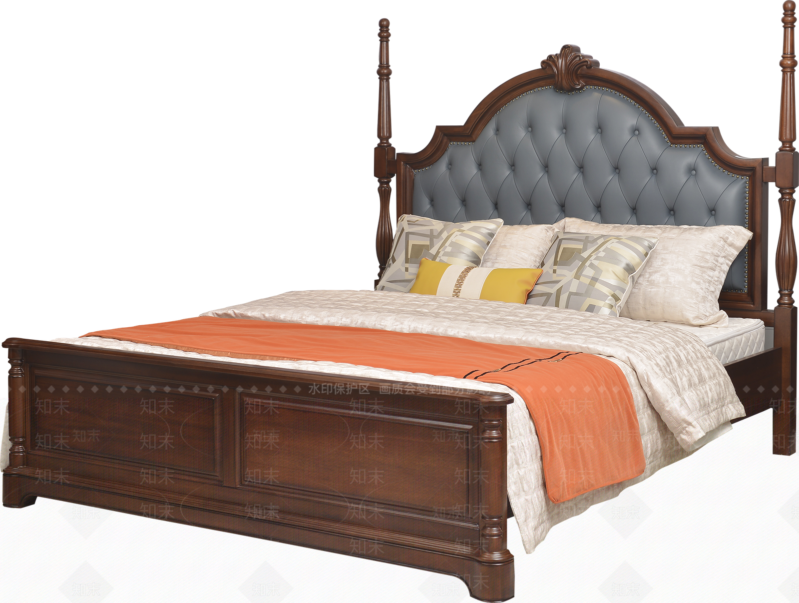 美式简约双人床3D模型下载【ID:1188936318】