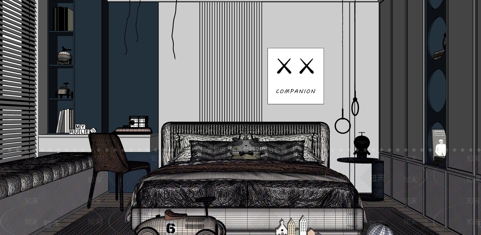 现代奶油通用儿童房SU模型下载【ID:1188940176】