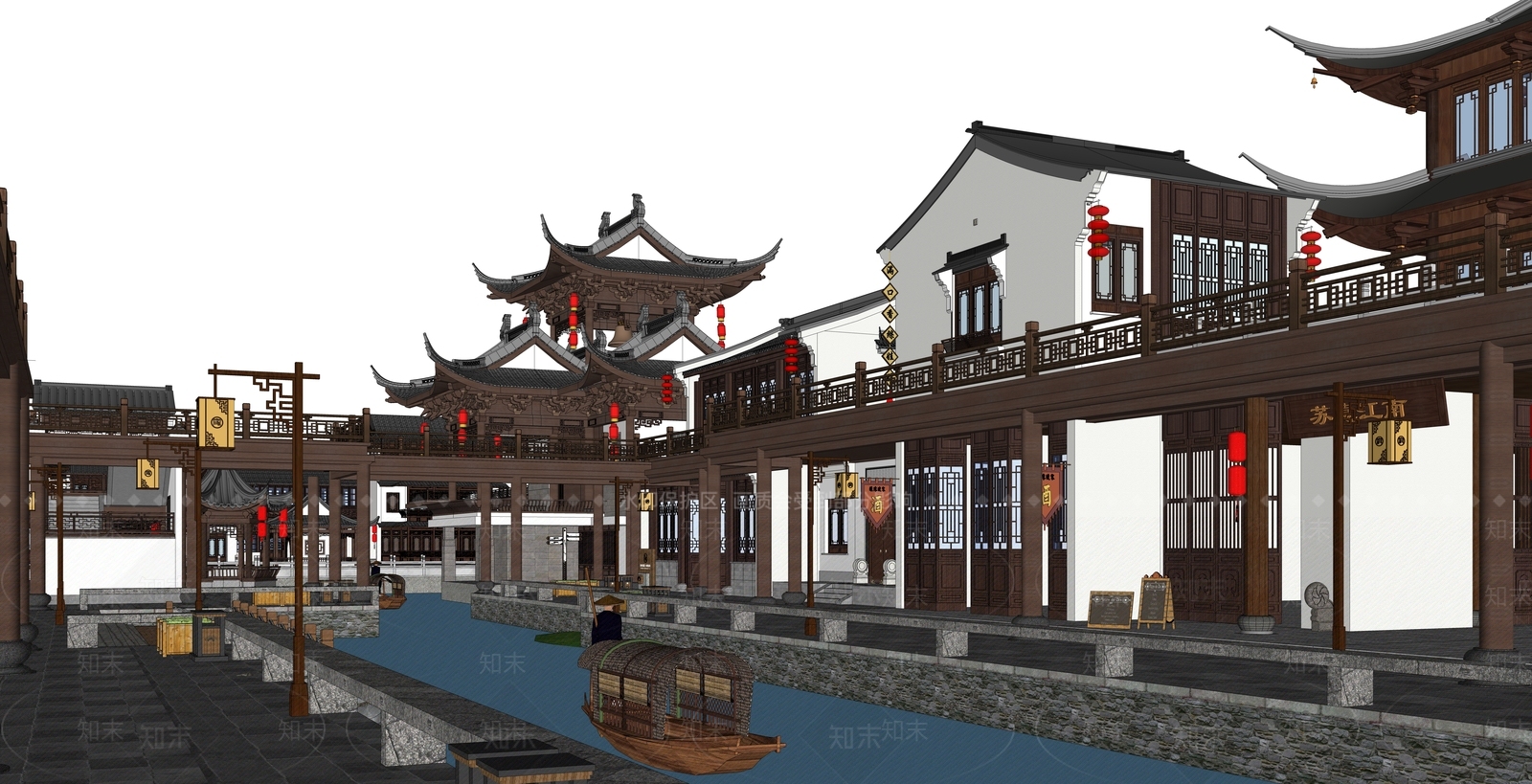 中式商业街SU模型下载【ID:1188946698】