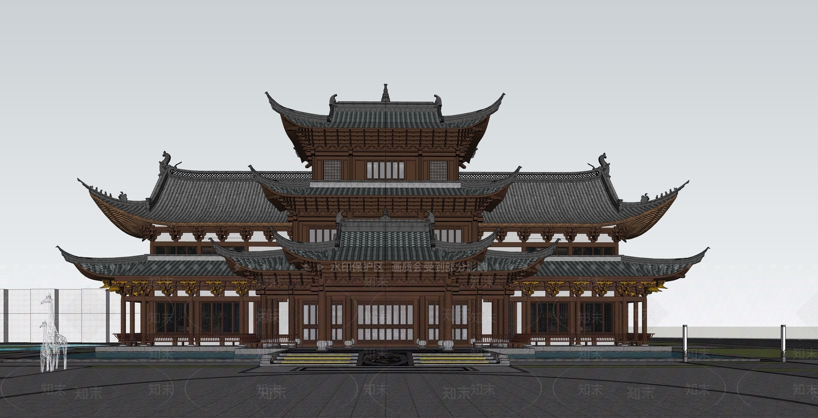 中式售楼处建筑SU模型下载【ID:1188947489】