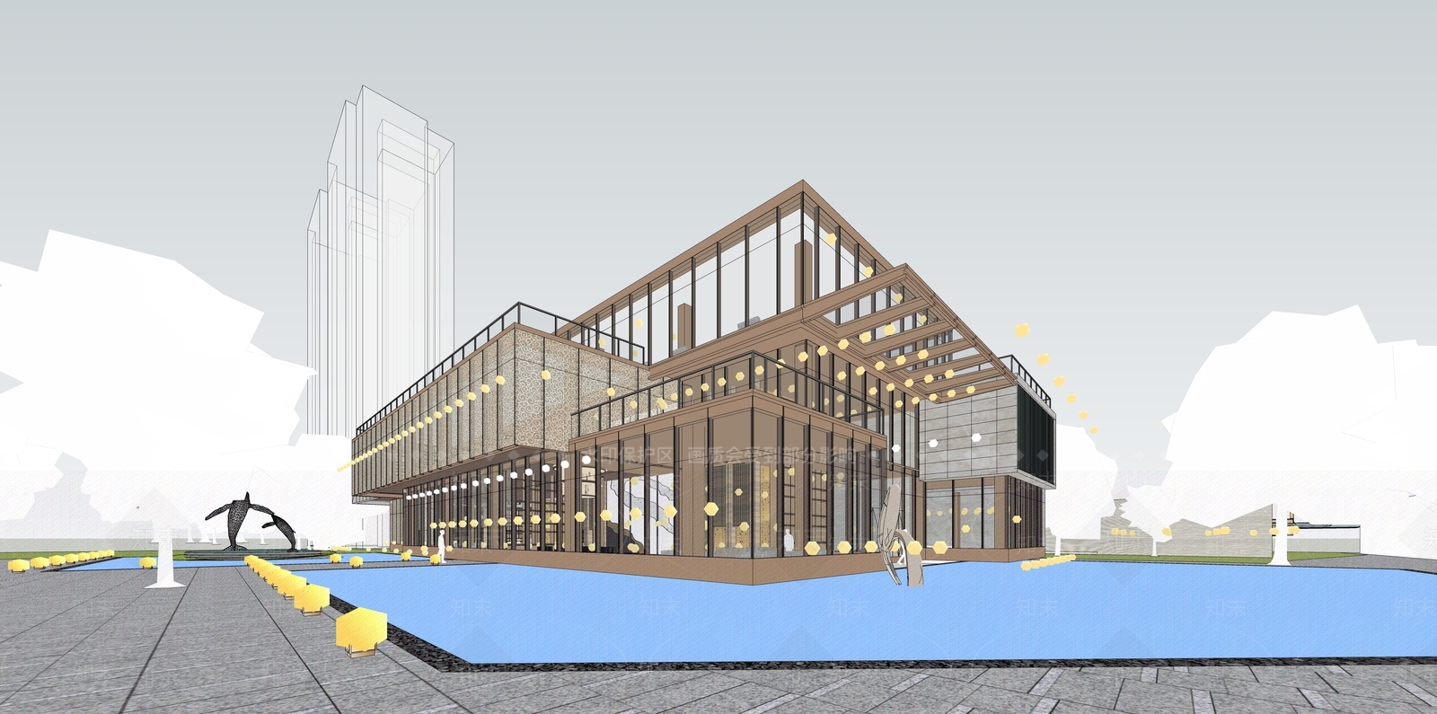现代售楼处建筑SU模型下载【ID:1188948067】