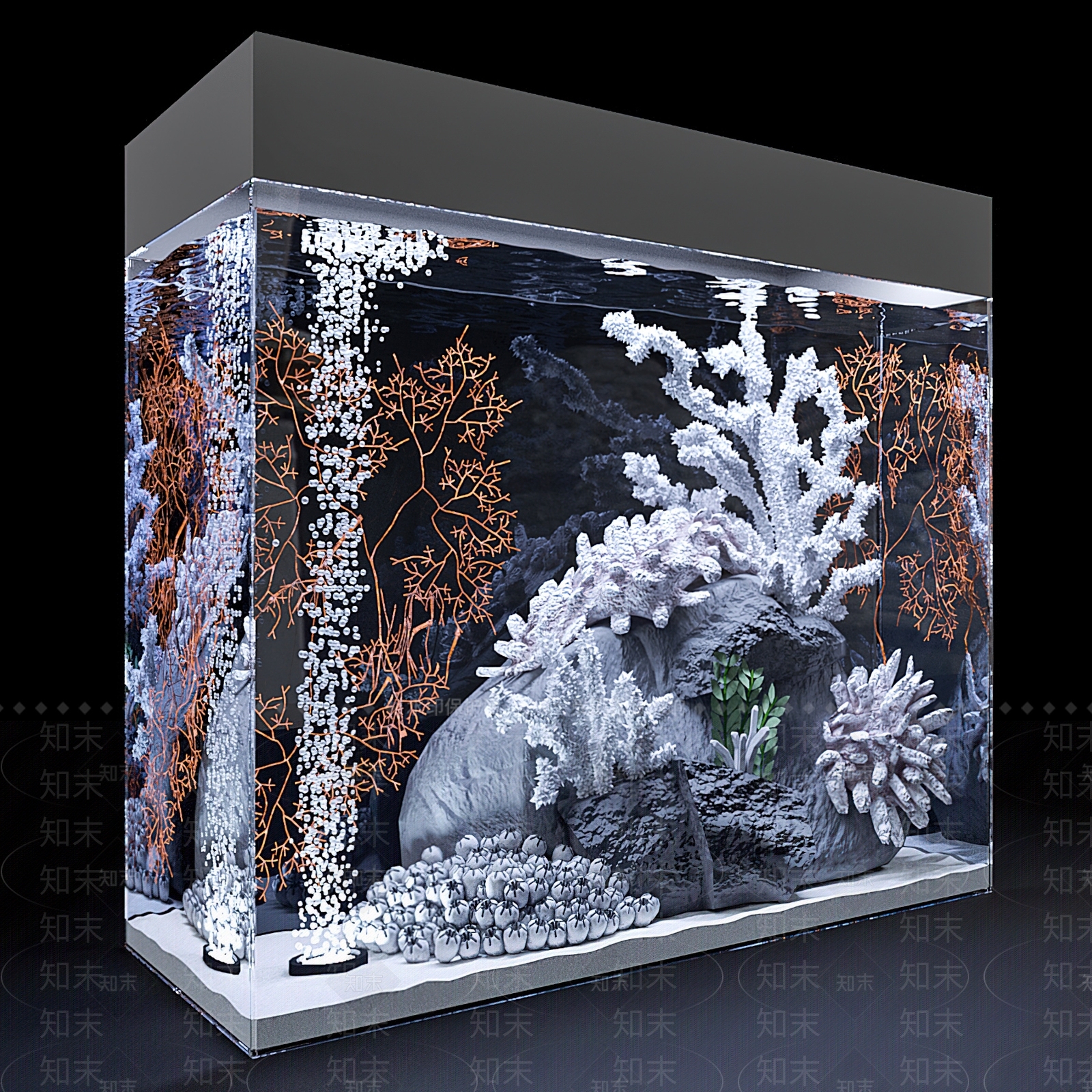 现代鱼缸3D模型渲染效果图