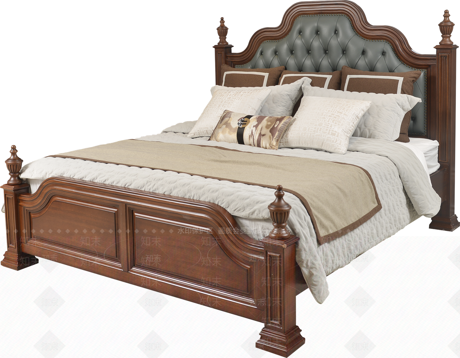现代美式双人床3D模型下载【ID:1188954256】