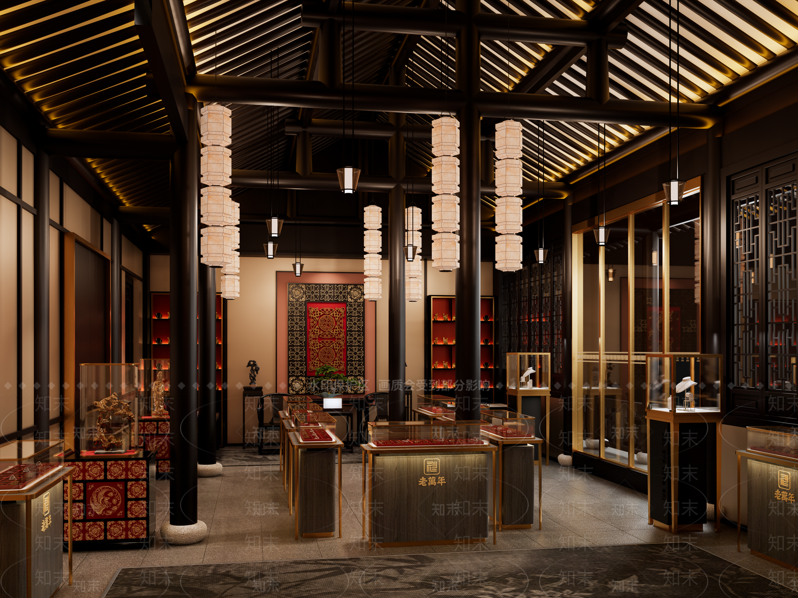 新中式中式珠宝店SU模型下载【ID:1188955126】