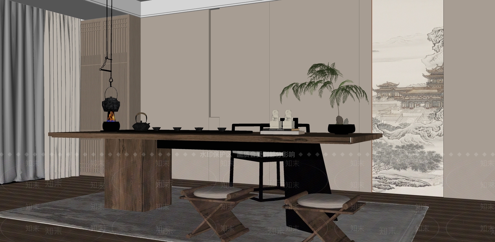 新中式中式茶室SU模型下载【ID:1188968960】