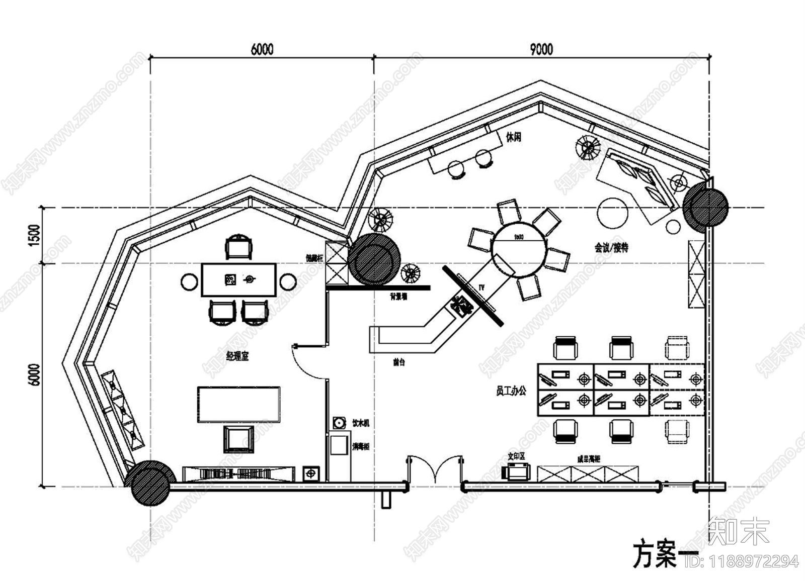 现代独立办公室cad施工图下载【ID:1188972294】